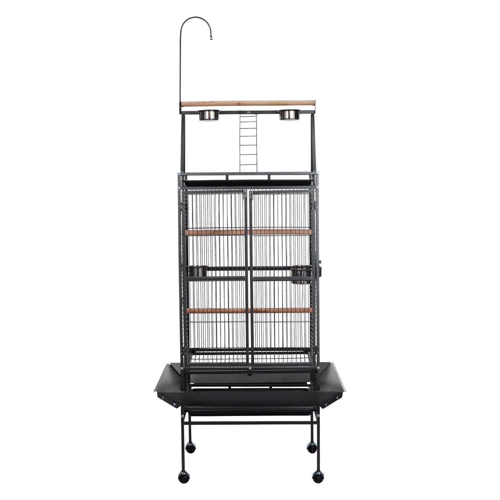 Spacious Wrought Iron Bird Cage, 32.7"x31.1"x82.7" with Perches, Slide-Out Tray, Plastic Feeders for Parrots & Cockatiels, Easy Assembly