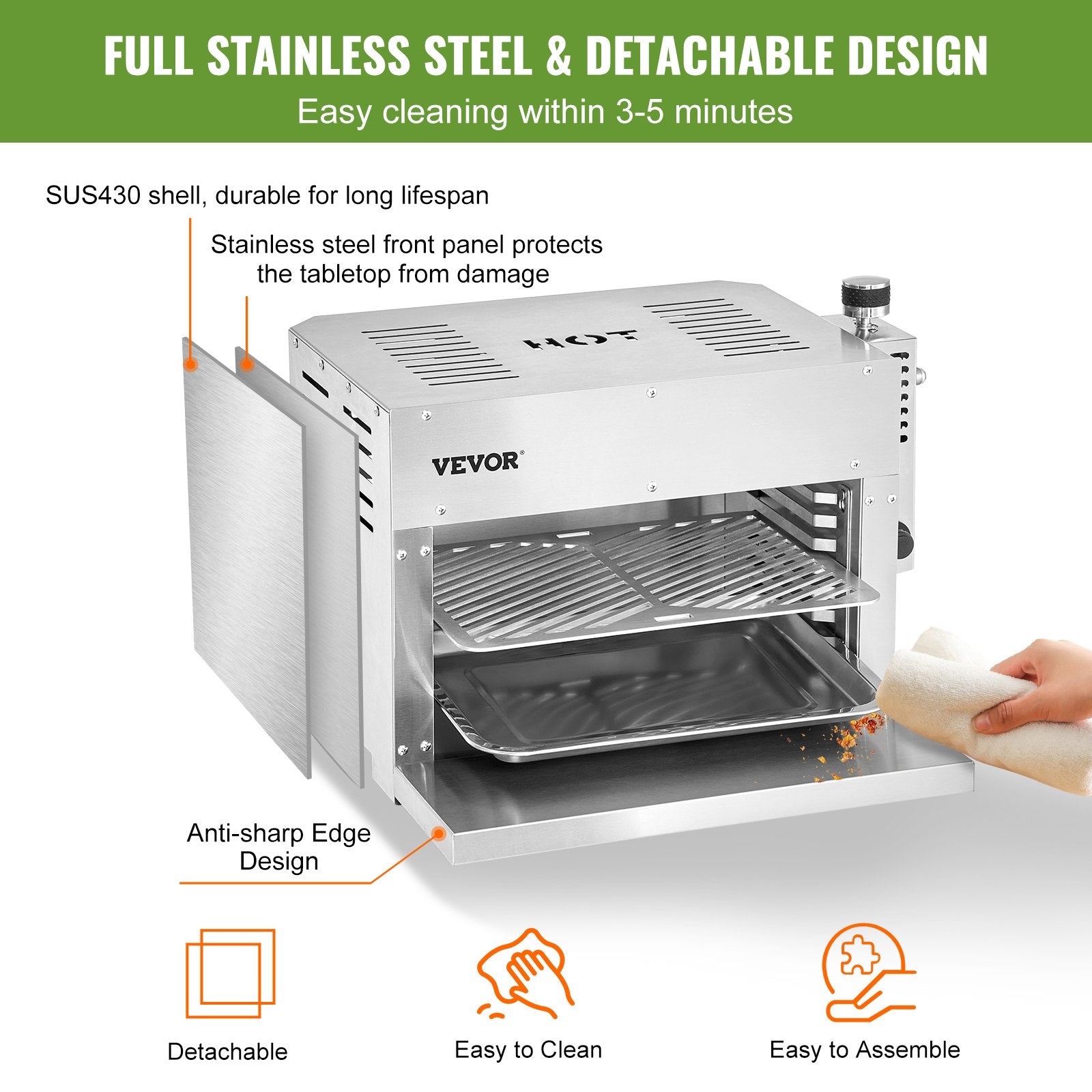 Portable Stainless Steel Propane Infrared Grill - 1500°F Broiler with Adjustable Racks for Steaks, BBQ, Toast & Outdoor Picnics