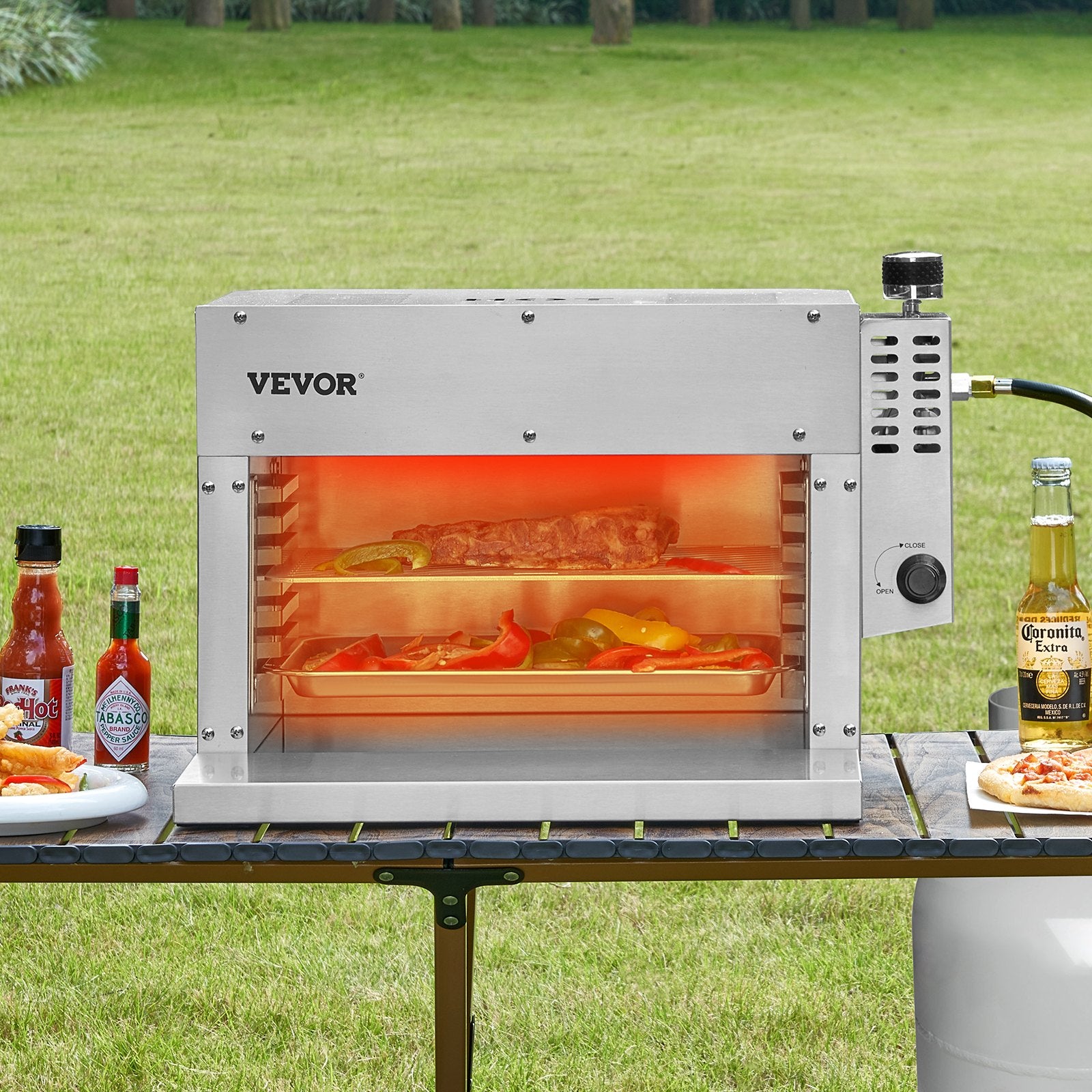 Portable Stainless Steel Propane Infrared Grill - 1500°F Broiler with Adjustable Racks for Steaks, BBQ, Toast & Outdoor Picnics