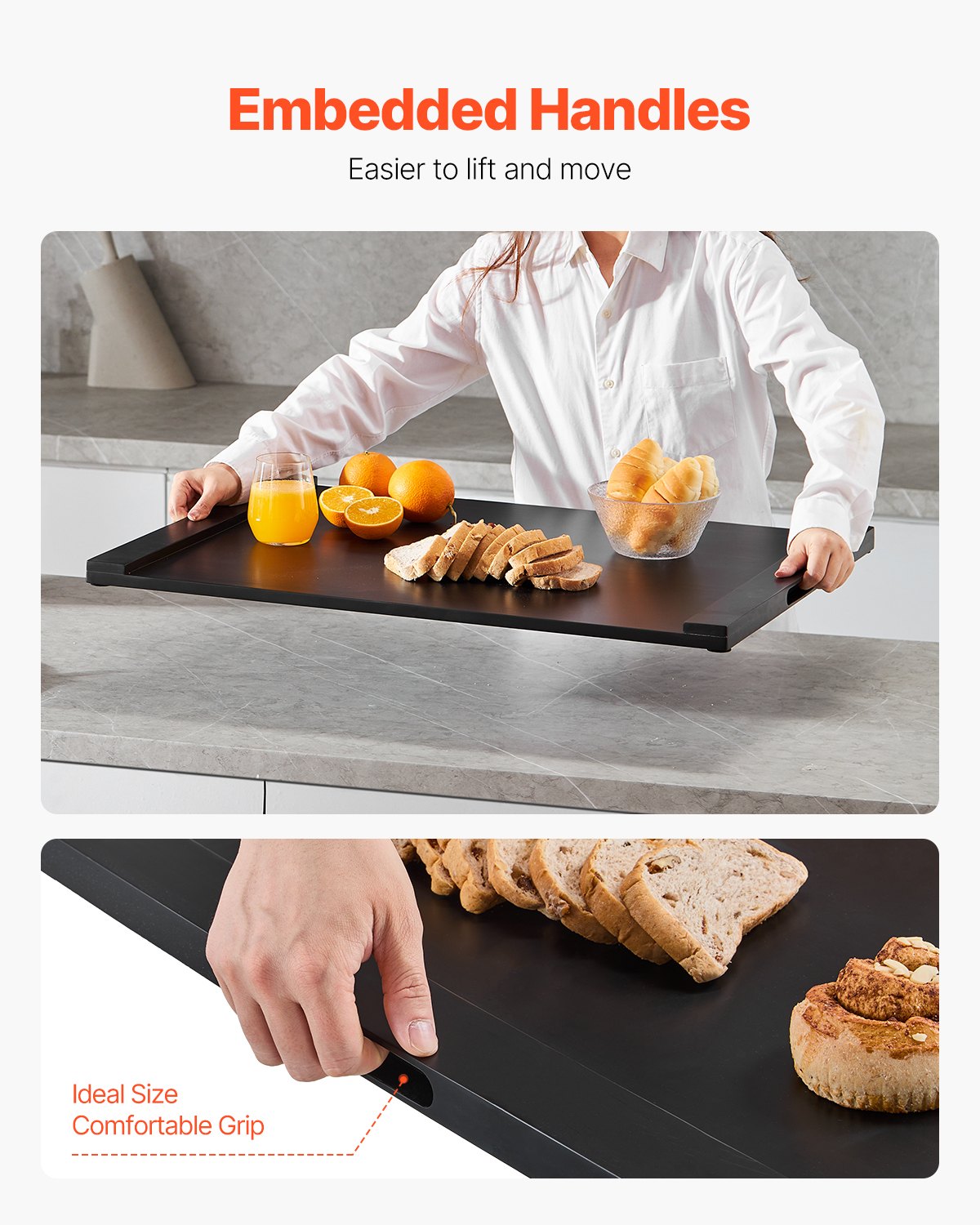 Premium Pine Wood Stove Top Noodle Board: Multipurpose Gas & Electric Stove Cover, RV Stovetop & Kitchen Sink Tray with Handles, Black