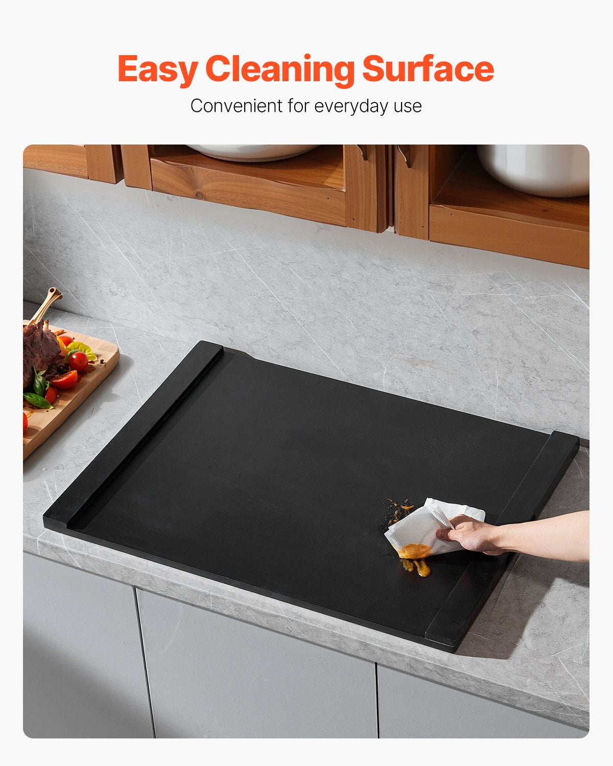 Premium Pine Wood Stove Top Noodle Board: Multipurpose Gas & Electric Stove Cover, RV Stovetop & Kitchen Sink Tray with Handles, Black