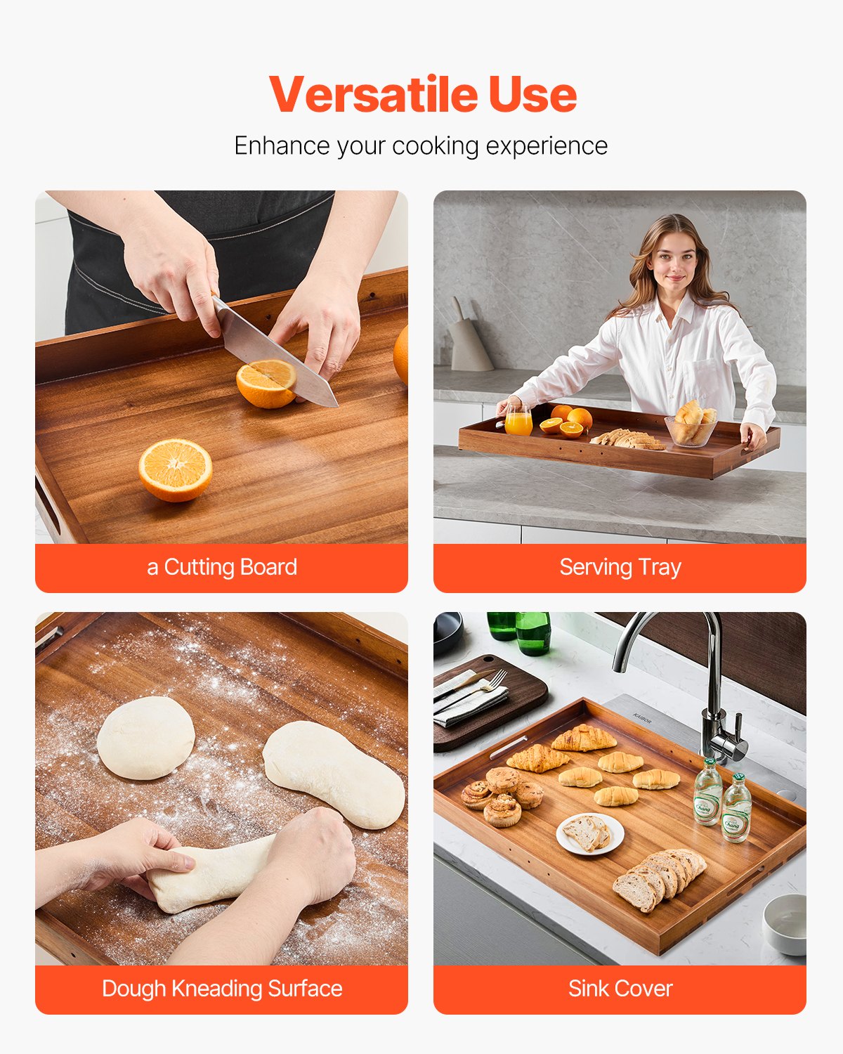 Acacia Wood Noodle Board Stove Top Cover with Handles for Gas & Electric Stoves, RV & Kitchen Sink Counter Space Solution