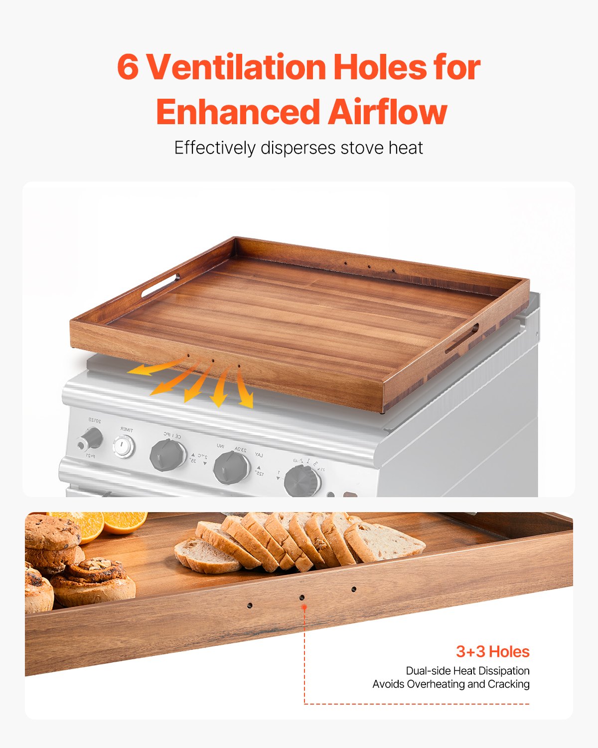 Acacia Wood Noodle Board Stove Top Cover with Handles for Gas & Electric Stoves, RV & Kitchen Sink Counter Space Solution