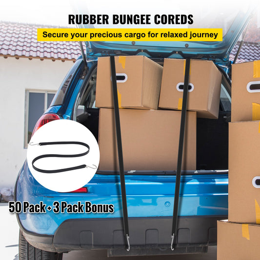 53-Pack Heavy Duty Weatherproof Rubber Bungee Cords, 41" Tie Down Straps with Crimped S Hooks for Securing Cargo, Trailers, Canvases & More