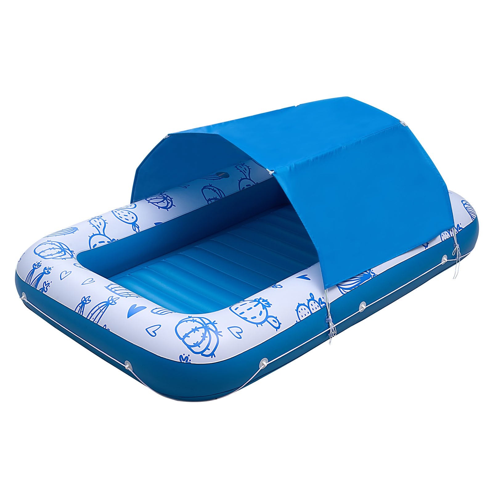 Spacious 82" x 55" Inflatable Pool Lounger with UPF 50+ Canopy, 550LBS Capacity, Pillow, Cup & Phone Holder for Ultimate Sunbathing Fun