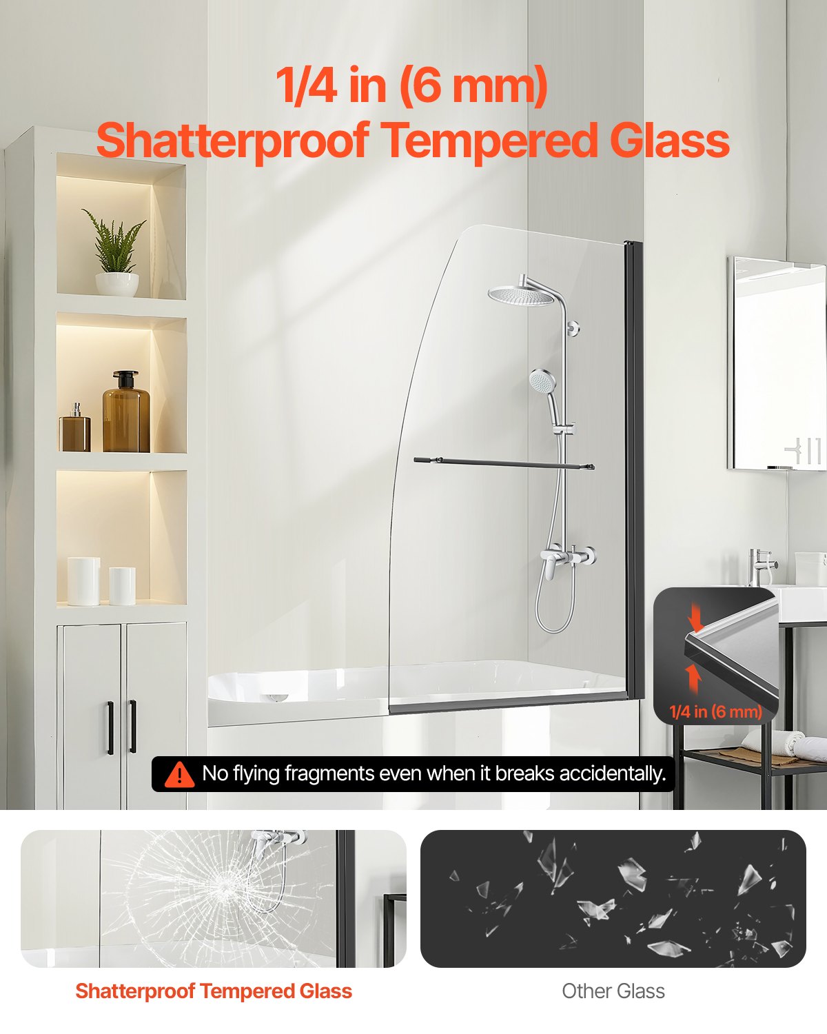 Sleek Frameless Bathtub Shower Door, 34x55 in, Black Half Shower Screen with Tempered Glass, Waterproof Seal, Towel Rack, Durable Materials