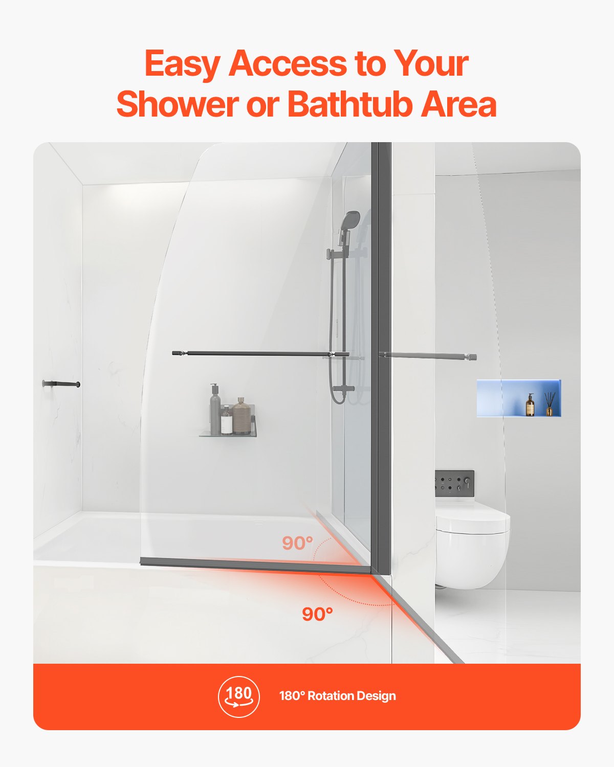 Sleek Frameless Bathtub Shower Door, 34x55 in, Black Half Shower Screen with Tempered Glass, Waterproof Seal, Towel Rack, Durable Materials