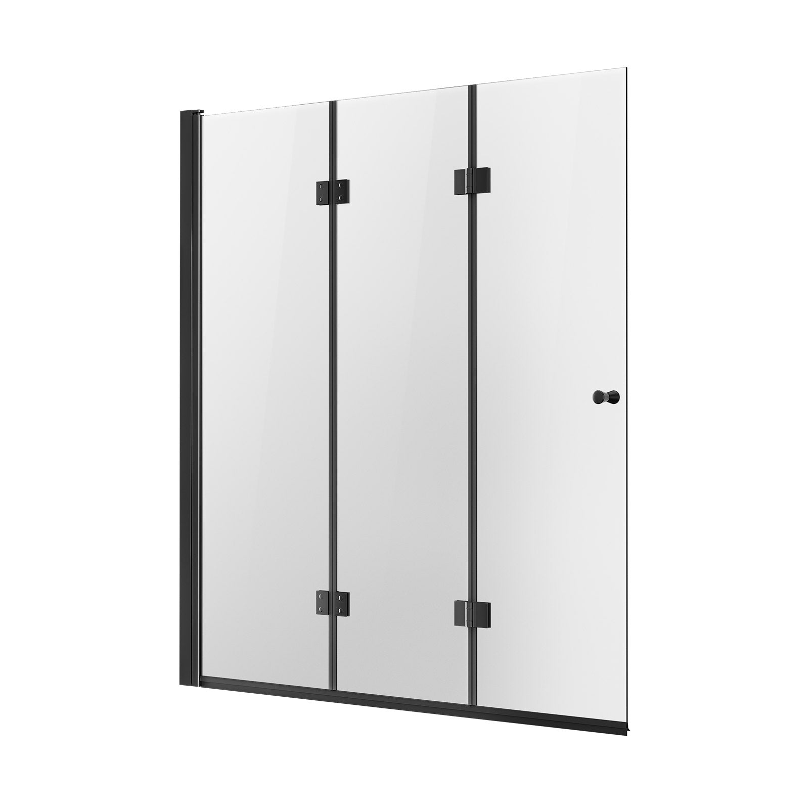 Frameless Tri-Fold Bathtub Shower Door, 51x56 in, 1/4 in Tempered Glass, 180° Hinged Folding, Shatterproof, Water-Repellent, Black Finish