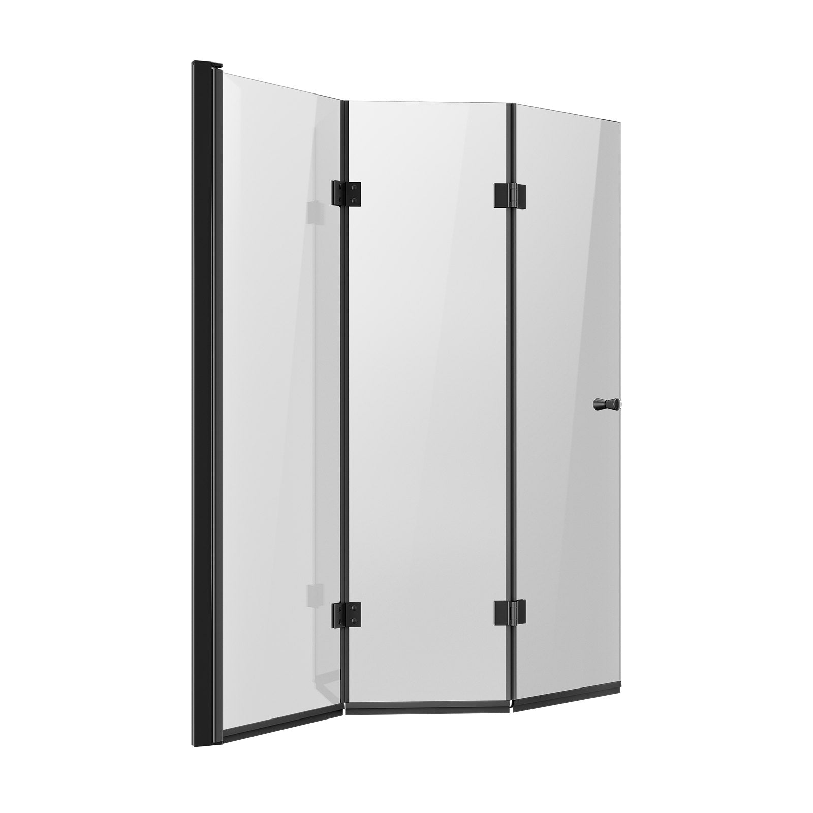 Frameless Tri-Fold Bathtub Shower Door, 51x56 in, 1/4 in Tempered Glass, 180° Hinged Folding, Shatterproof, Water-Repellent, Black Finish