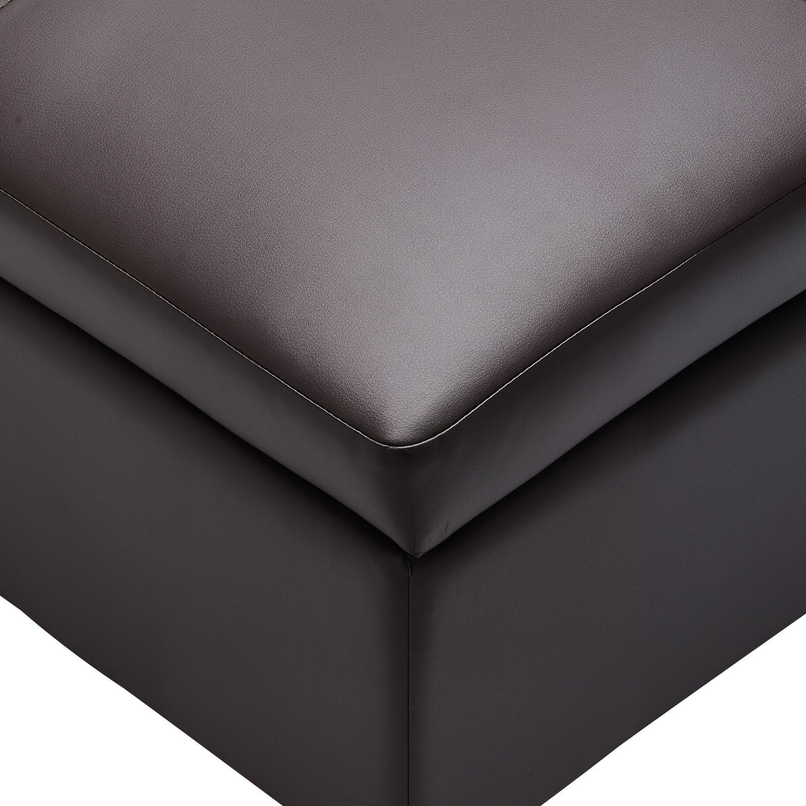 28" Square Dark Brown Leather Ottoman with Storage - Upholstered Tufted Coffee Table, Flip-Top, High-Density Sponge, Wood Legs, 250 lbs Capacity