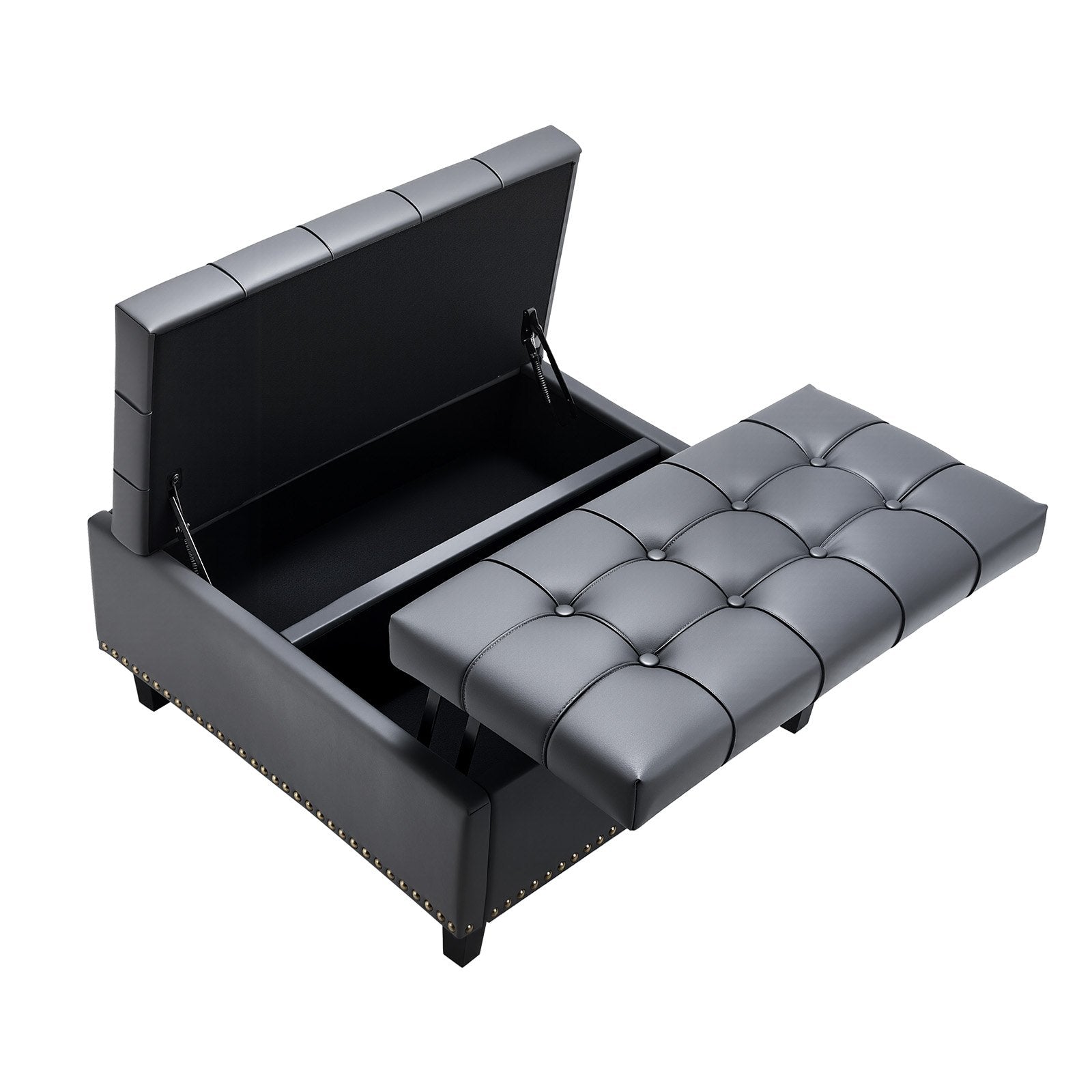 31" Square Grey Ottoman with Storage – Upholstered Coffee Table, Lift-Top, PU Leather, Tufted Design, Living Room & Bedroom Essentials