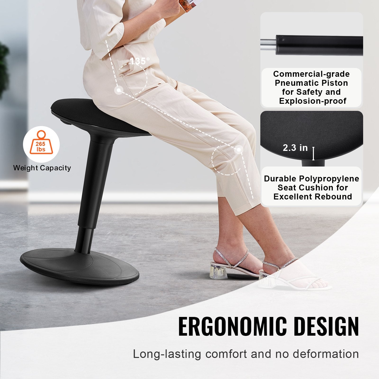Adjustable Wobble Chair for Improved Focus & Posture - Ideal Flexible Seating for Schools, Offices & Home with 8° Tilt, 360° Rocking, Black