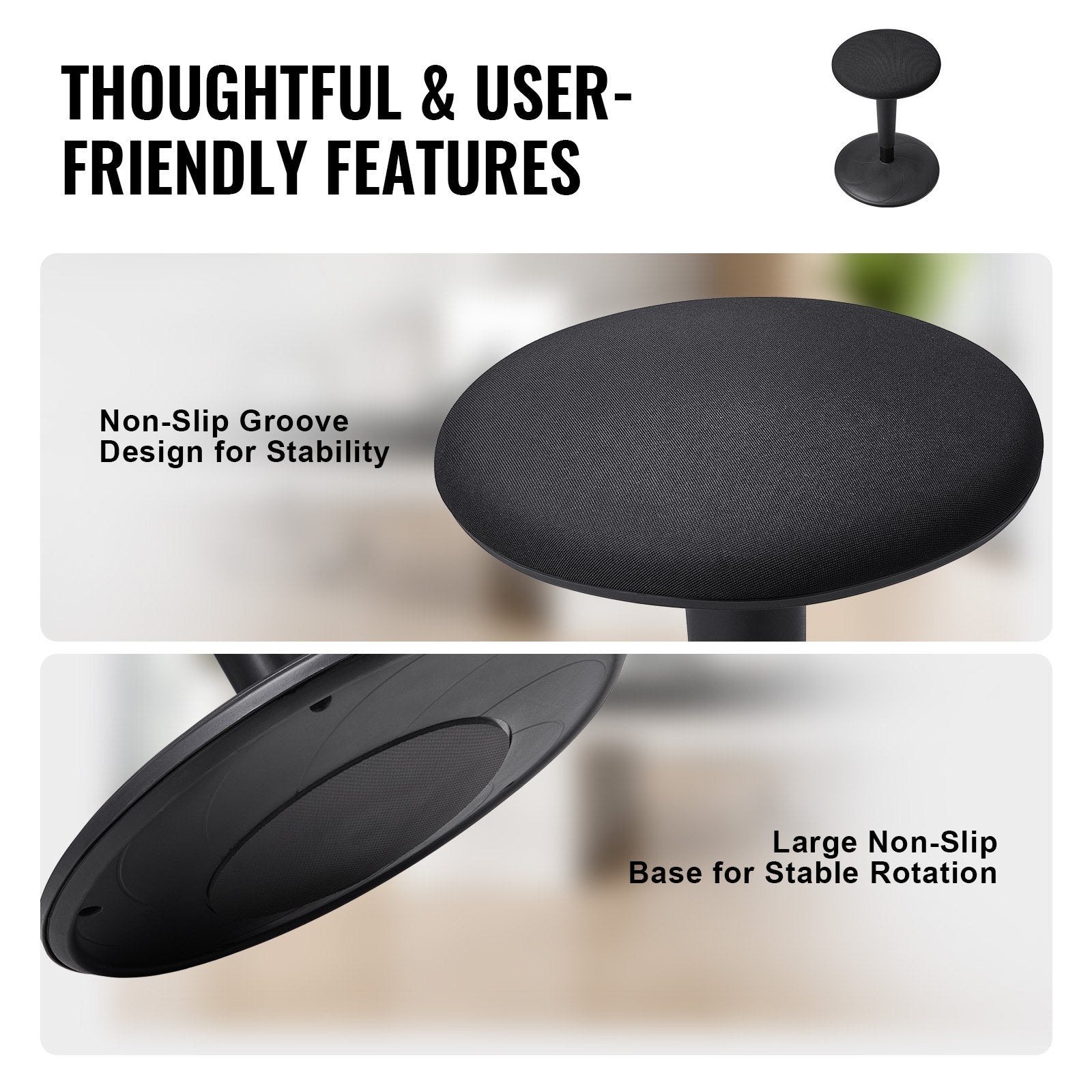 Adjustable Wobble Chair for Improved Focus & Posture - Ideal Flexible Seating for Schools, Offices & Home with 8° Tilt, 360° Rocking, Black