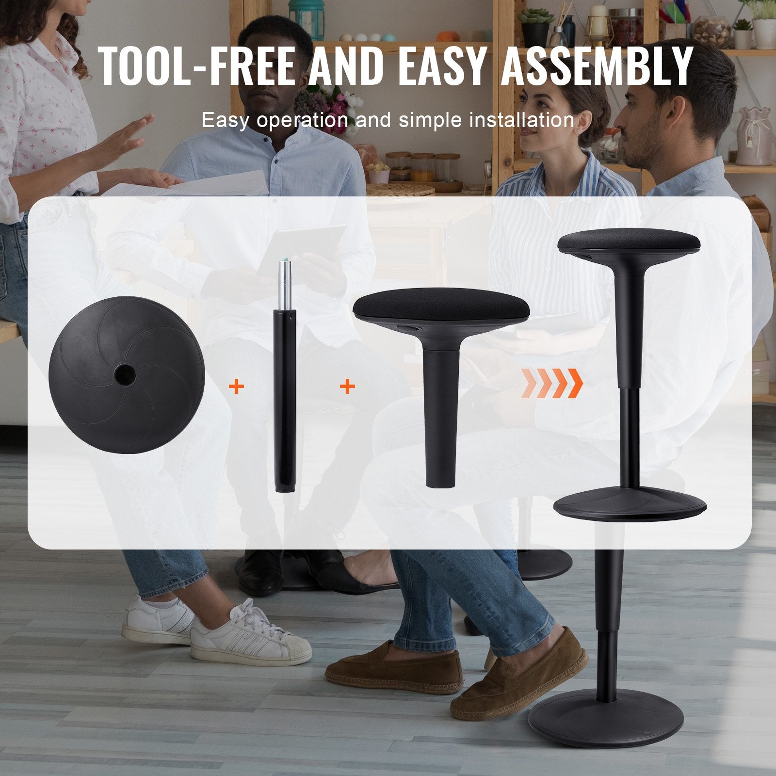 Adjustable Wobble Chair for Improved Focus & Posture - Ideal Flexible Seating for Schools, Offices & Home with 8° Tilt, 360° Rocking, Black