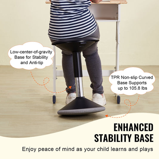 Height-Adjustable Wobble Chair for Teens, PVC+ABS Active Stool, Enhances Focus & Posture, School & Office Use, 360° Swing, Black