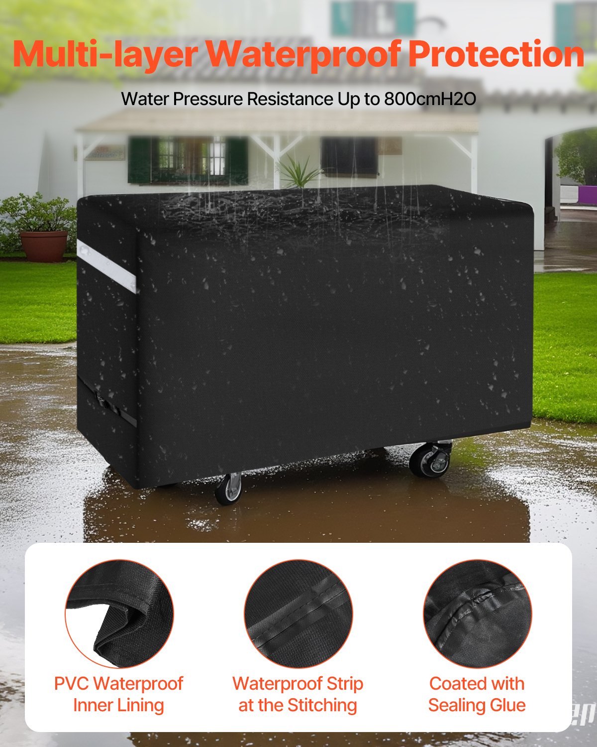 66-Inch Heavy Duty BBQ Grill Cover, Waterproof & Fade Resistant, 600D Polyester with Secure Buckles, All-Weather Protection, Black