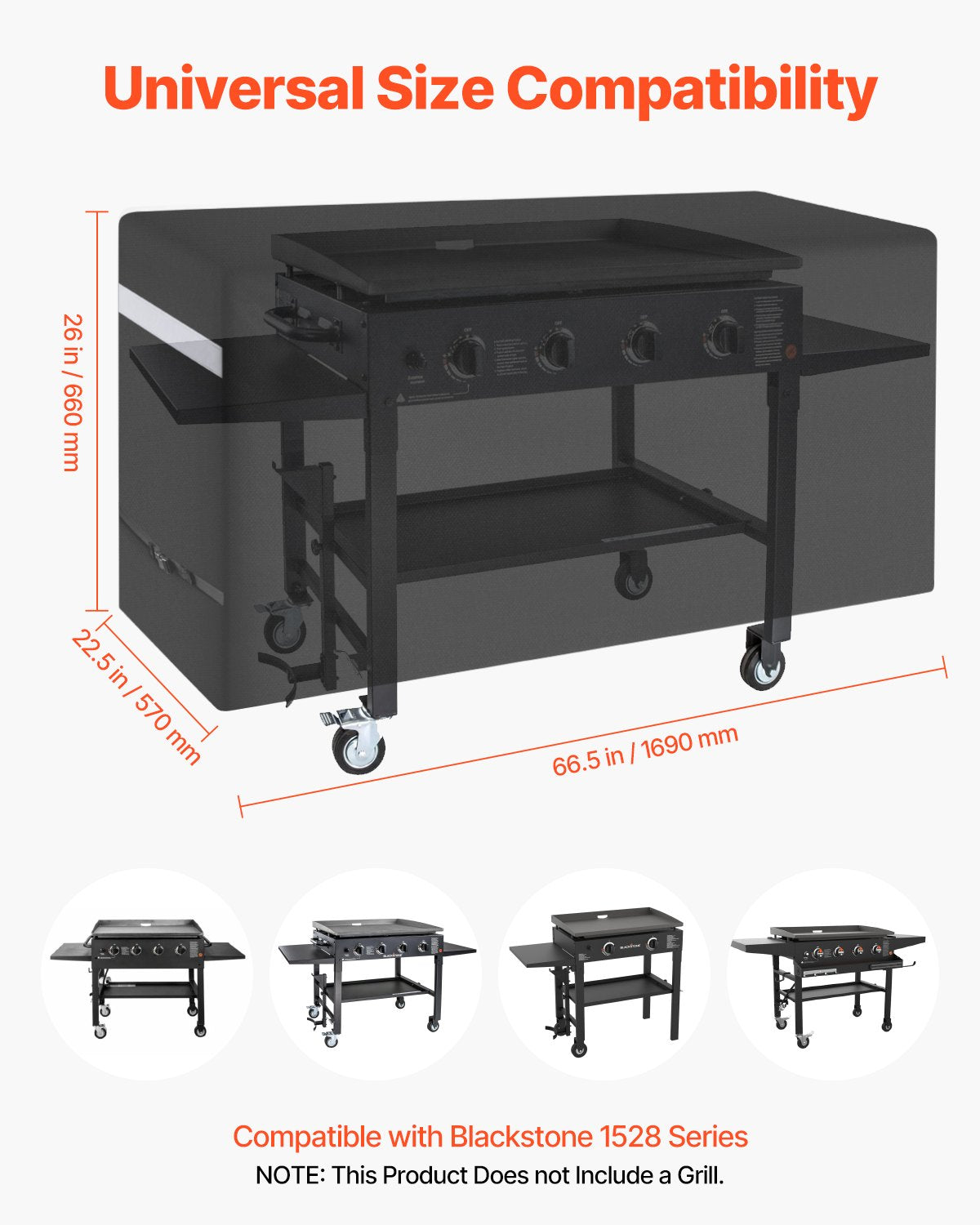 66-Inch Heavy Duty BBQ Grill Cover, Waterproof & Fade Resistant, 600D Polyester with Secure Buckles, All-Weather Protection, Black