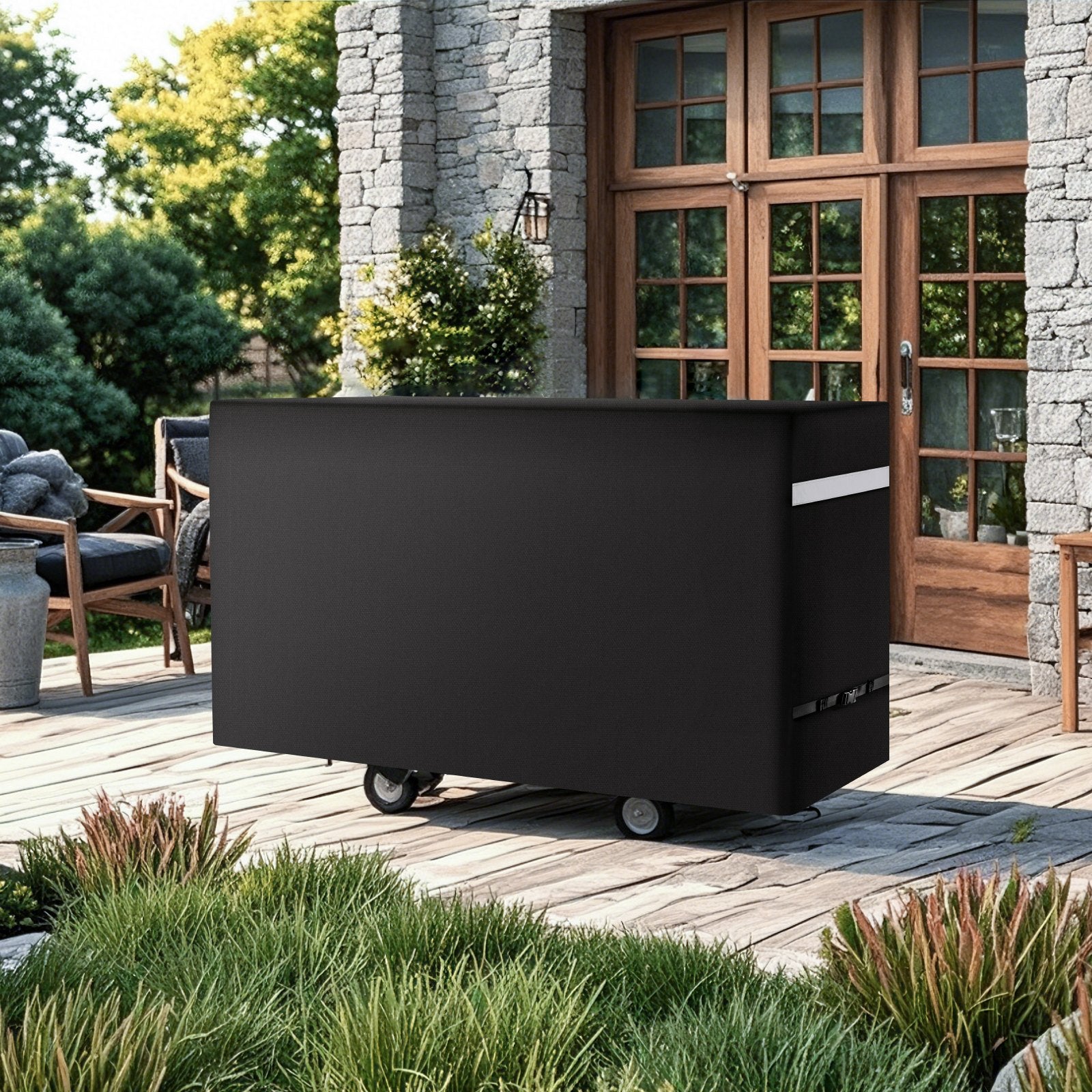 66-Inch Heavy Duty BBQ Grill Cover, Waterproof & Fade Resistant, 600D Polyester with Secure Buckles, All-Weather Protection, Black