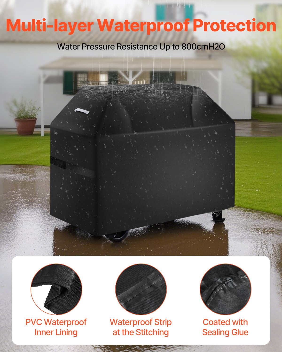 Heavy Duty 52-Inch Grill Cover for Outdoor BBQs - Waterproof, Fade & Weather Resistant, Hook-and-Loop Straps, Fits Weber & More