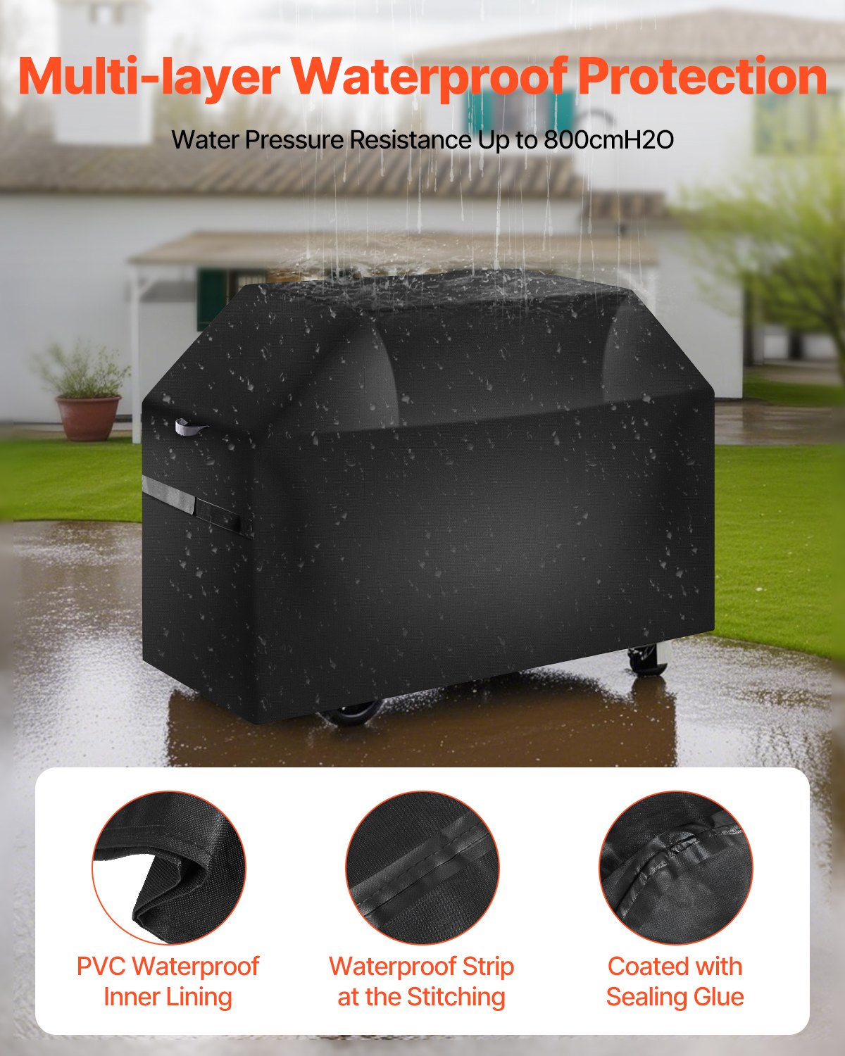 Heavy-Duty 48-Inch BBQ Grill Cover, Waterproof & Fade Resistant, Durable 600D Polyester with Hook-and-Loop Straps, Fits Spirit 200 Series