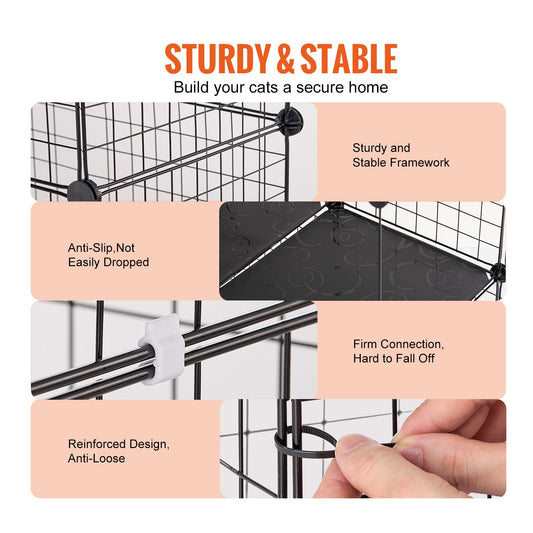 Spacious 3-Tier Cat Cage, 28"x28"x41" with Hammock & Ramps, Durable Metal Wire Enclosure for Indoor/Outdoor Cat Exercise & Play