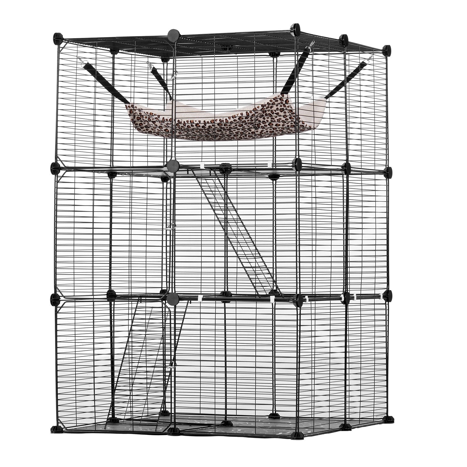 Spacious 3-Tier Cat Cage, 28"x28"x41" with Hammock & Ramps, Durable Metal Wire Enclosure for Indoor/Outdoor Cat Exercise & Play