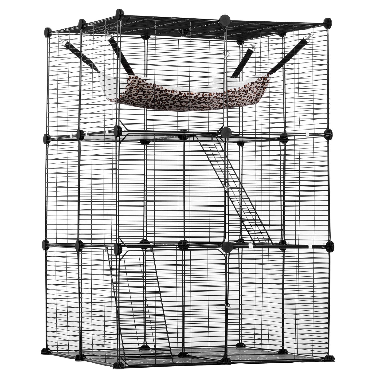 Spacious 3-Tier Cat Cage, 28"x28"x41" with Hammock & Ramps, Durable Metal Wire Enclosure for Indoor/Outdoor Cat Exercise & Play
