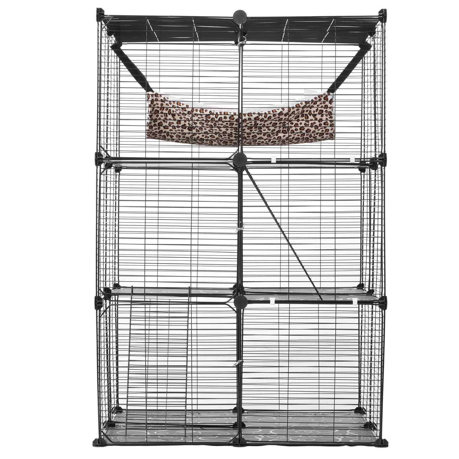Spacious 3-Tier Cat Cage, 28"x28"x41" with Hammock & Ramps, Durable Metal Wire Enclosure for Indoor/Outdoor Cat Exercise & Play
