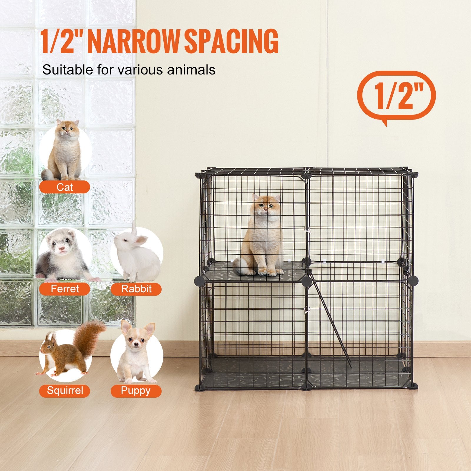 Spacious 2-Tier Cat Cage Enclosure, 28" Metal Wire with Ramp and Adjustable Platform, Indoor/Outdoor Pet Crate for Small Animals