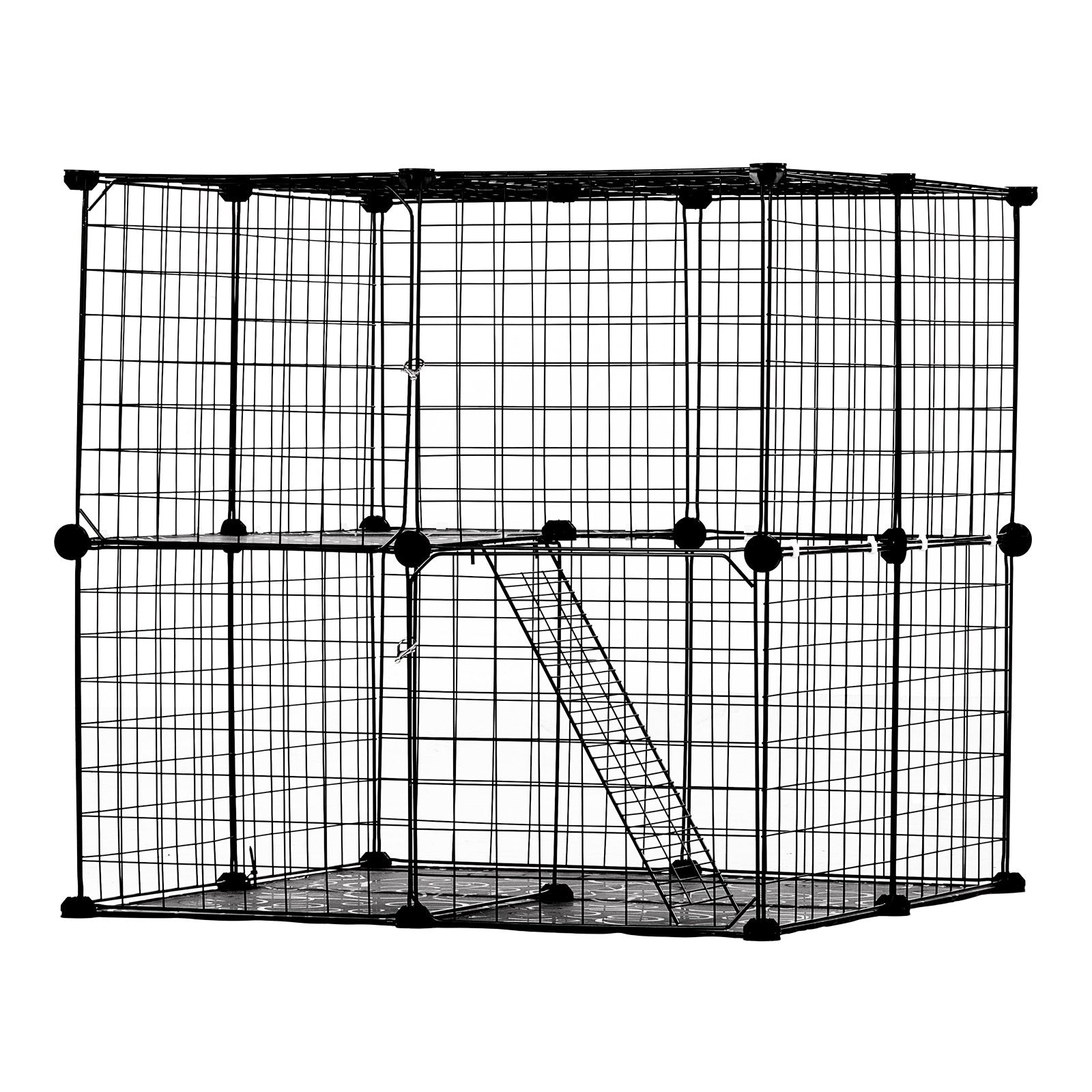 Spacious 2-Tier Cat Cage Enclosure, 28" Metal Wire with Ramp and Adjustable Platform, Indoor/Outdoor Pet Crate for Small Animals