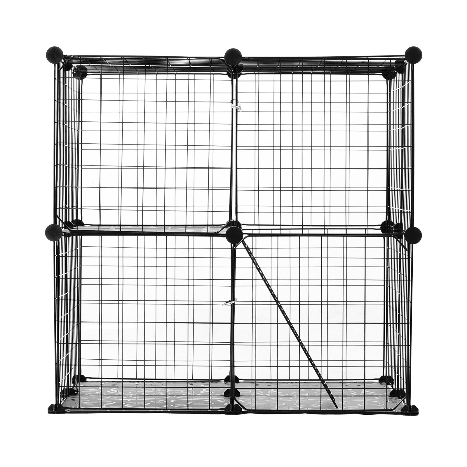 Spacious 2-Tier Cat Cage Enclosure, 28" Metal Wire with Ramp and Adjustable Platform, Indoor/Outdoor Pet Crate for Small Animals
