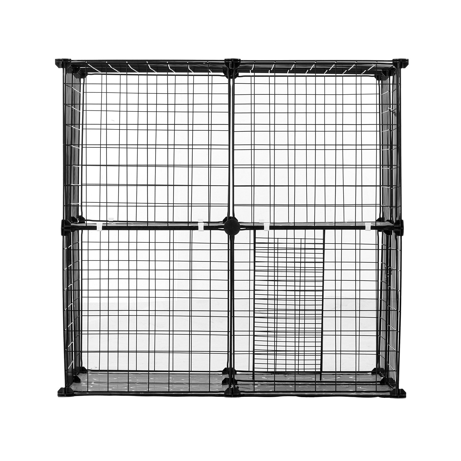 Spacious 2-Tier Cat Cage Enclosure, 28" Metal Wire with Ramp and Adjustable Platform, Indoor/Outdoor Pet Crate for Small Animals