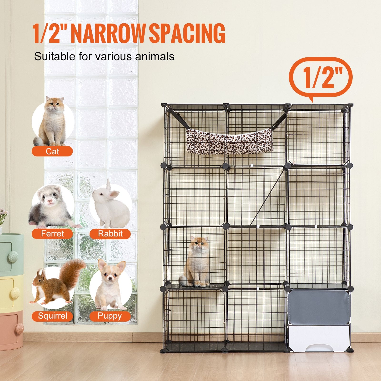 Spacious 4-Tier Cat Cage with Hammock and Ramps, Versatile Indoor/Outdoor Enclosure for Cats and Small Pets, Durable Metal Wire, Easy Assembly, Black