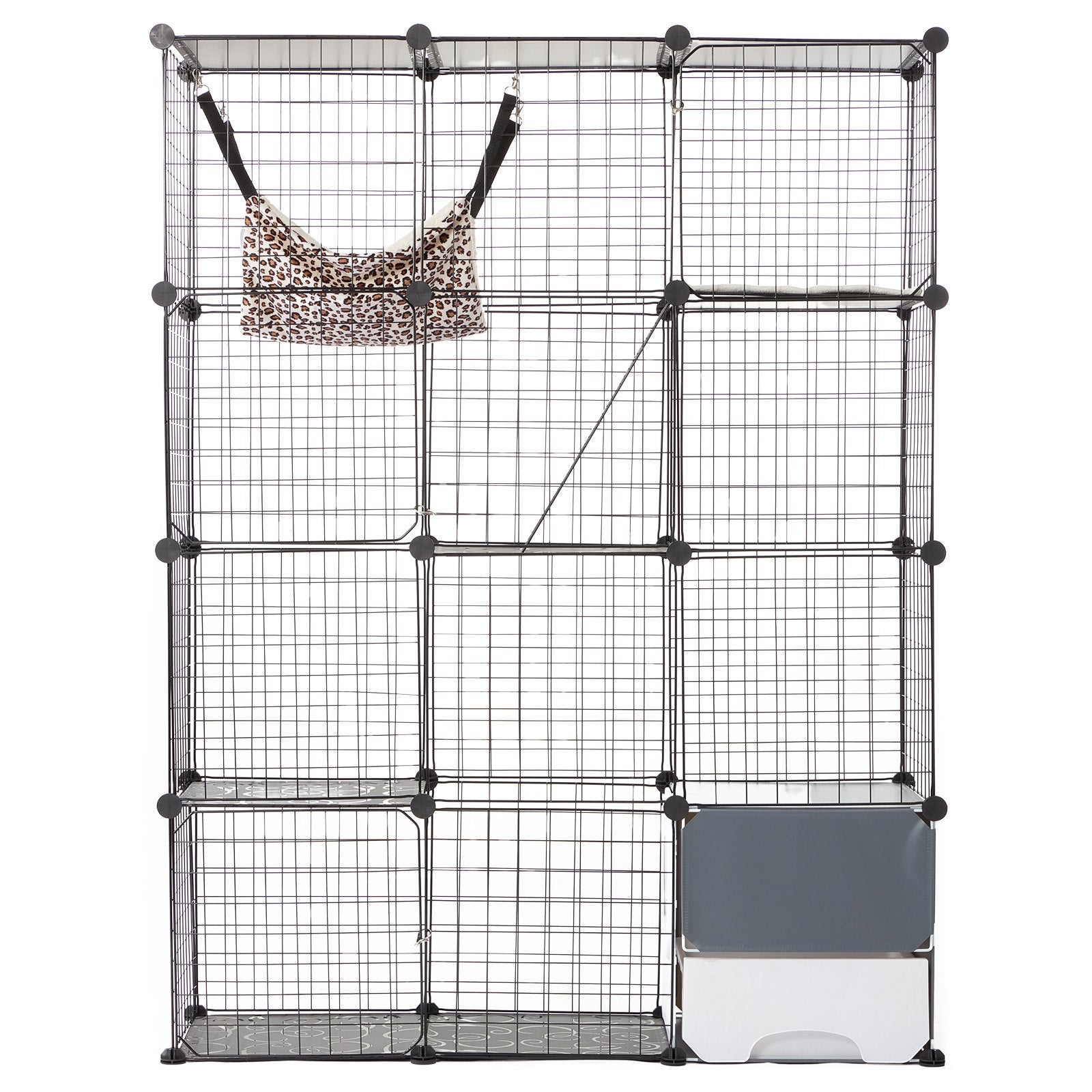Spacious 4-Tier Cat Cage with Hammock and Ramps, Versatile Indoor/Outdoor Enclosure for Cats and Small Pets, Durable Metal Wire, Easy Assembly, Black