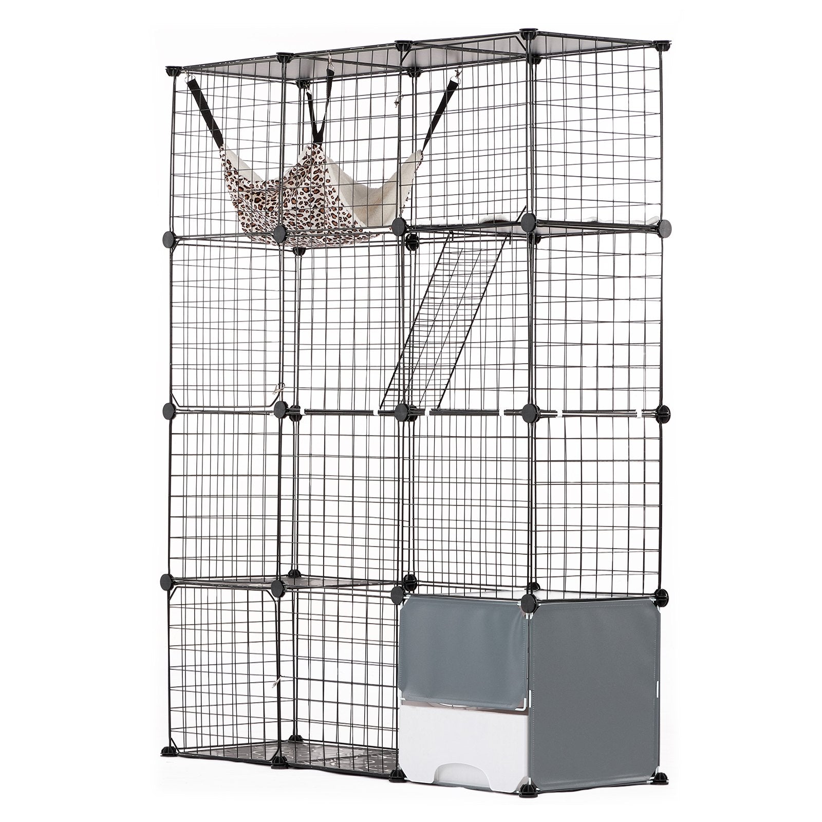 Spacious 4-Tier Cat Cage with Hammock and Ramps, Versatile Indoor/Outdoor Enclosure for Cats and Small Pets, Durable Metal Wire, Easy Assembly, Black