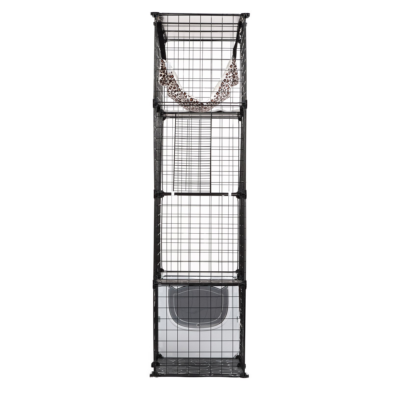 Spacious 4-Tier Cat Cage with Hammock and Ramps, Versatile Indoor/Outdoor Enclosure for Cats and Small Pets, Durable Metal Wire, Easy Assembly, Black
