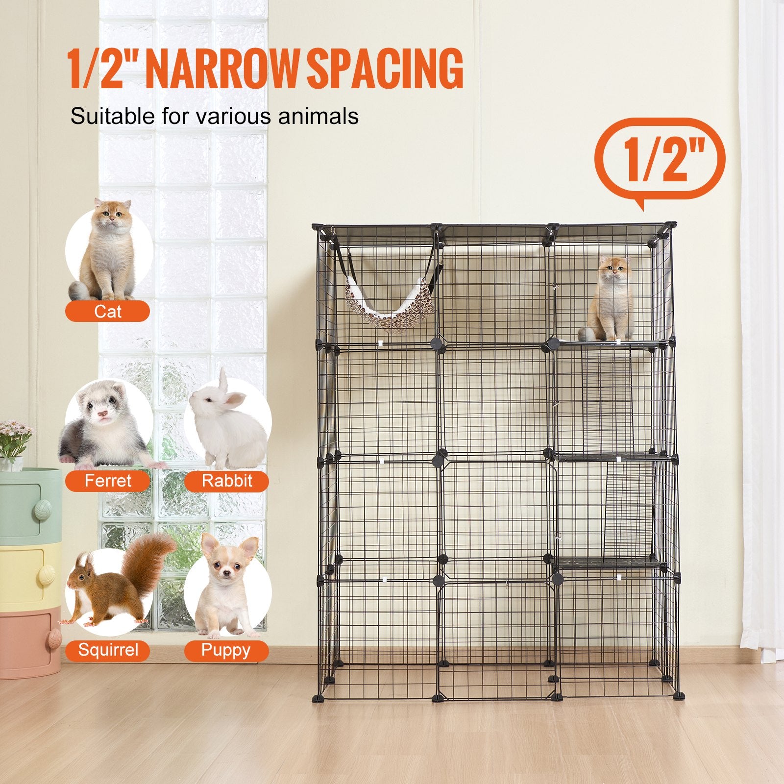 Spacious 4-Tier Cat Cage in Black, 41"x28"x55" - Metal Wire Enclosure with Hammock, Ramps, and 4 Doors for Indoor/Outdoor Kitty Exercise and Play