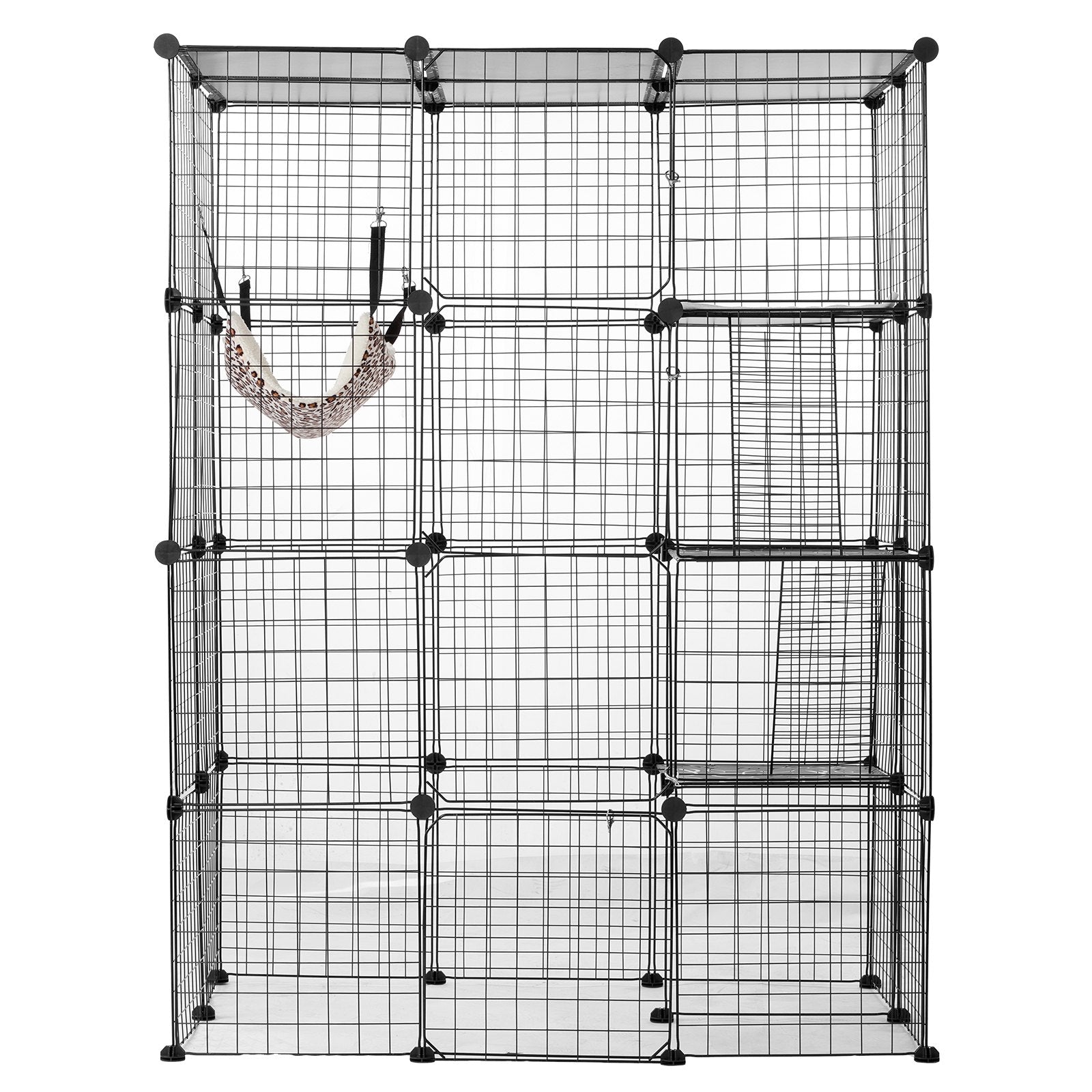 Spacious 4-Tier Cat Cage in Black, 41"x28"x55" - Metal Wire Enclosure with Hammock, Ramps, and 4 Doors for Indoor/Outdoor Kitty Exercise and Play