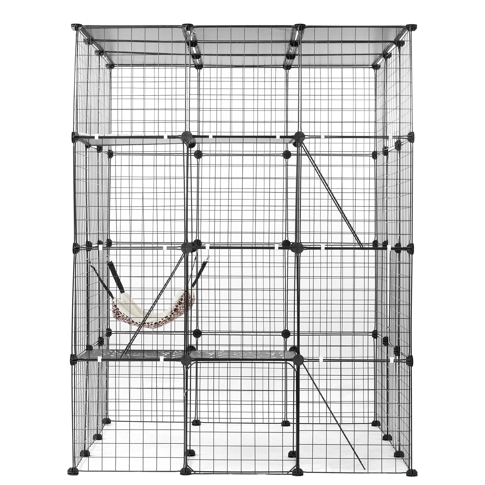 Spacious 4-Tier Cat Cage with Hammock and Ramp Ladders - Ideal Indoor/Outdoor Metal Wire Enclosure for Kitties & Small Pets, 41"x41"x55", Black