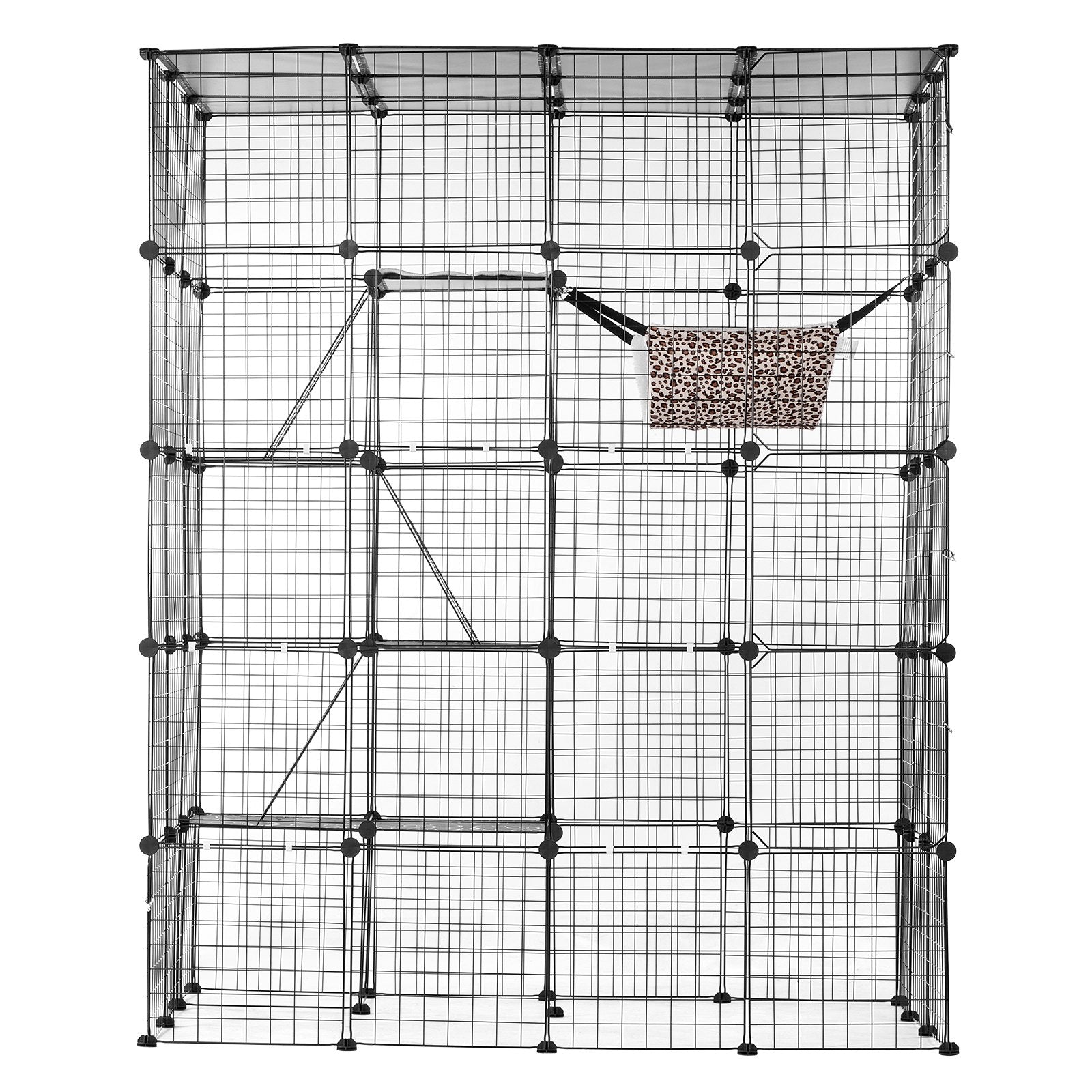 Spacious 4-Tier Cat Cage with Detachable Metal Wire, Hammock & Ramp Ladders - Ideal Indoor/Outdoor Playpen for Kitties & Small Pets, Black
