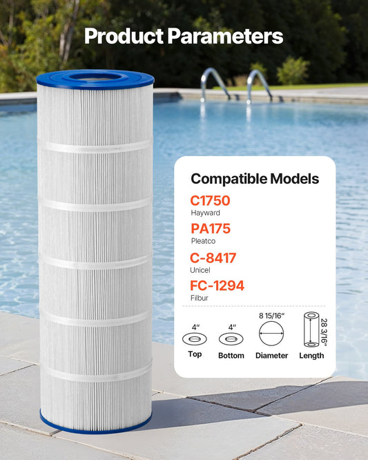 Spa Hot Tub Filter Replacement, 175 Sq. Ft Cartridge, Compatible with Pleatco PA175, Hayward C1750, Kid & Pet Safe, Trilobal Design, Easy Clean, Durable & Energy-Efficient