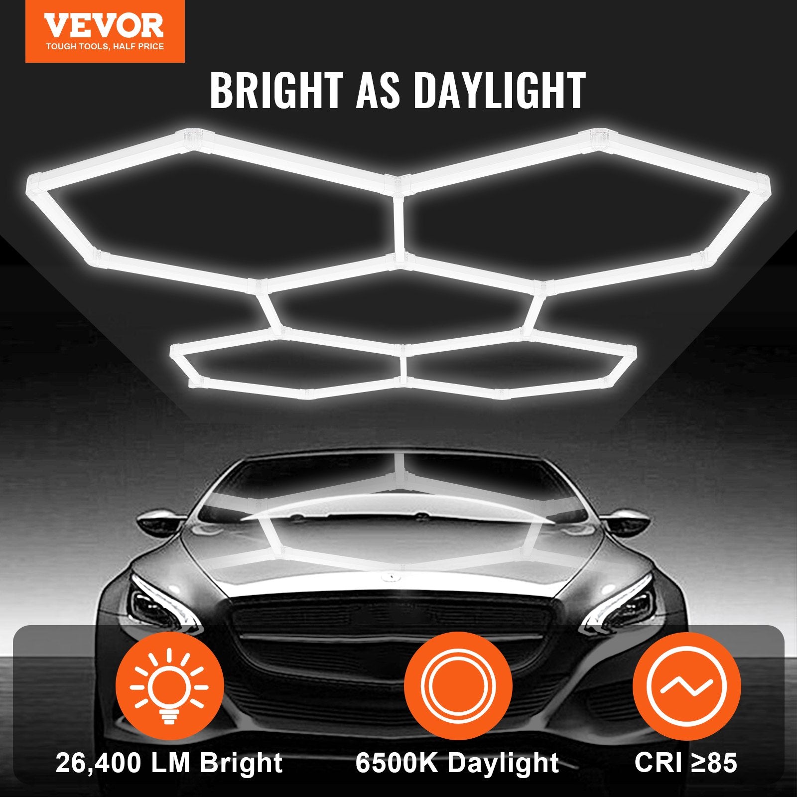 Innovative Hexagonal LED Garage Lights, 26400LM, 6500K, Ideal for Car Detailing, Workshops, Gyms, and Basements - Cool White Lighting Solution