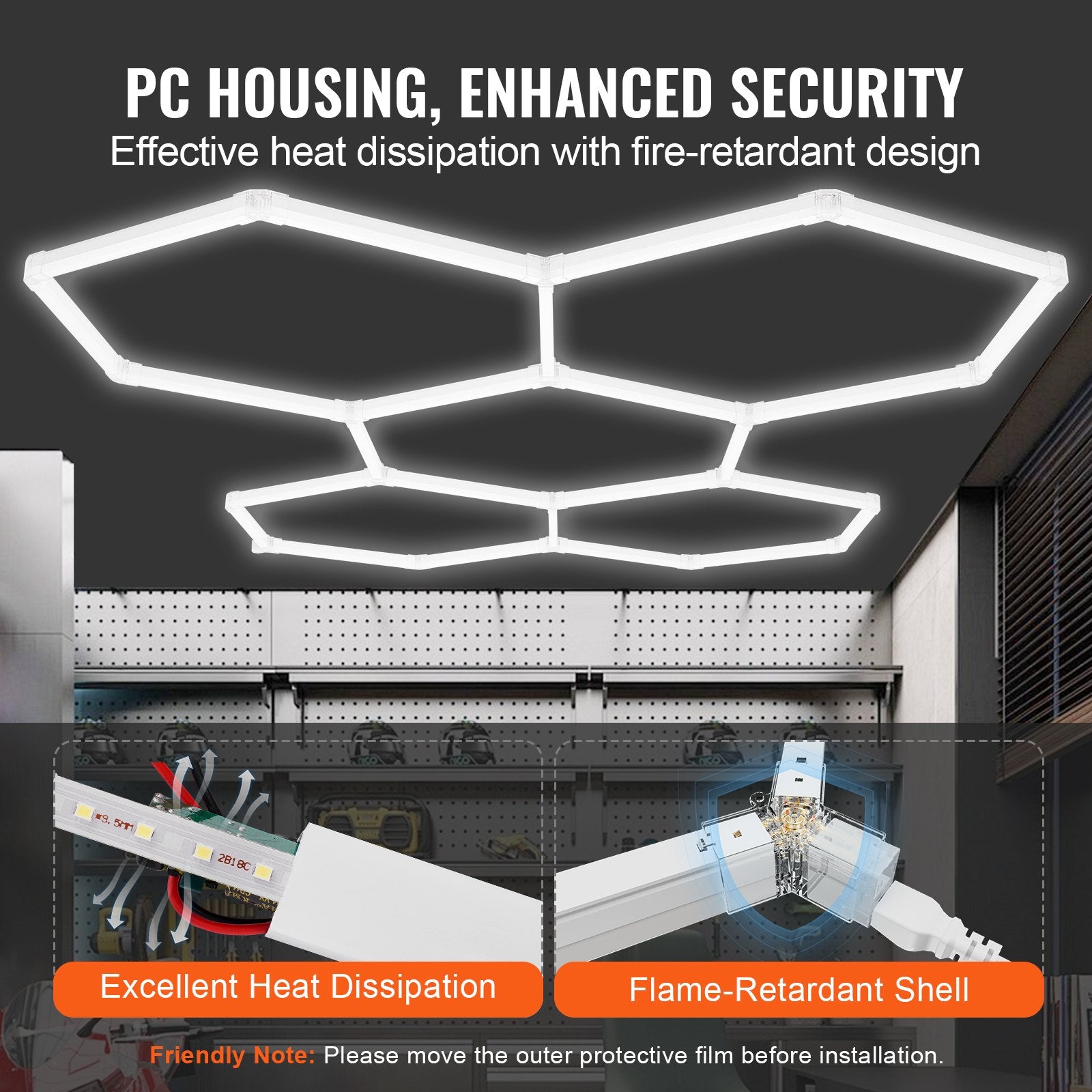 Innovative Hexagonal LED Garage Lights, 26400LM, 6500K, Ideal for Car Detailing, Workshops, Gyms, and Basements - Cool White Lighting Solution