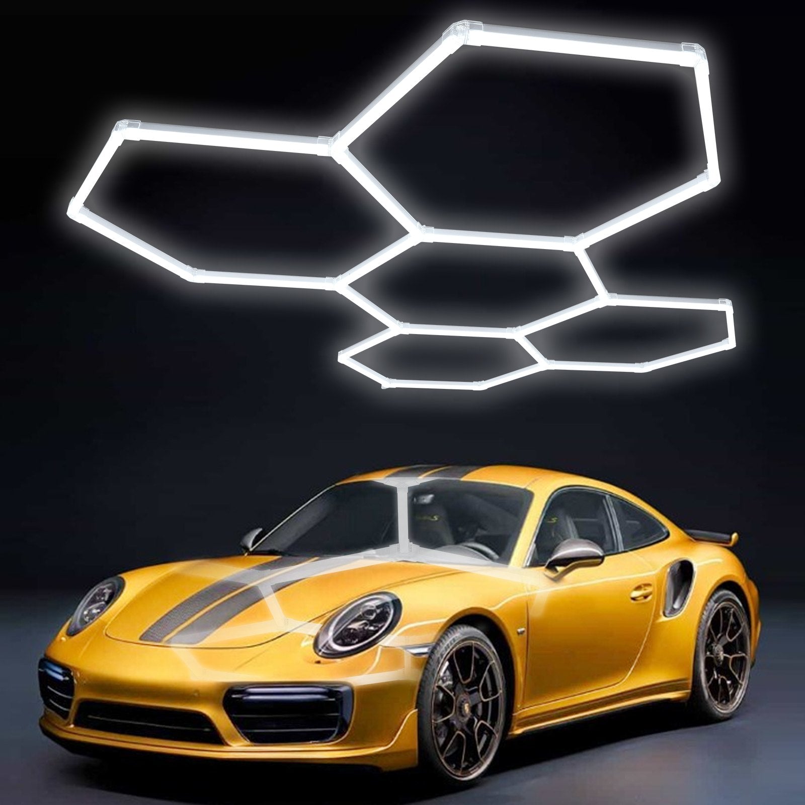 Innovative Hexagonal LED Garage Lights, 26400LM, 6500K, Ideal for Car Detailing, Workshops, Gyms, and Basements - Cool White Lighting Solution