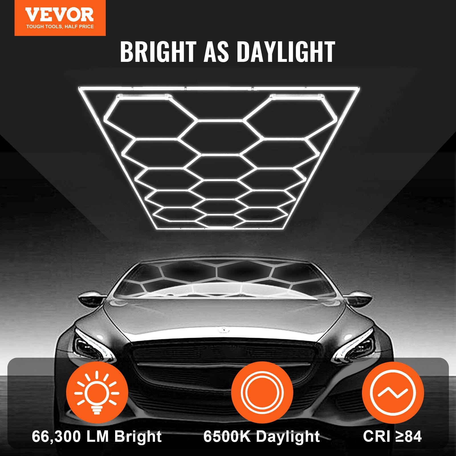 Hexagon Garage LED Lights, 66300LM 6500K, DIY Honeycomb Ceiling Lighting for Car Detailing, Gym, Basement, Workshop, Cool White, Extreme Temperature-Resistant, Safe Connection, Commercial Spaces