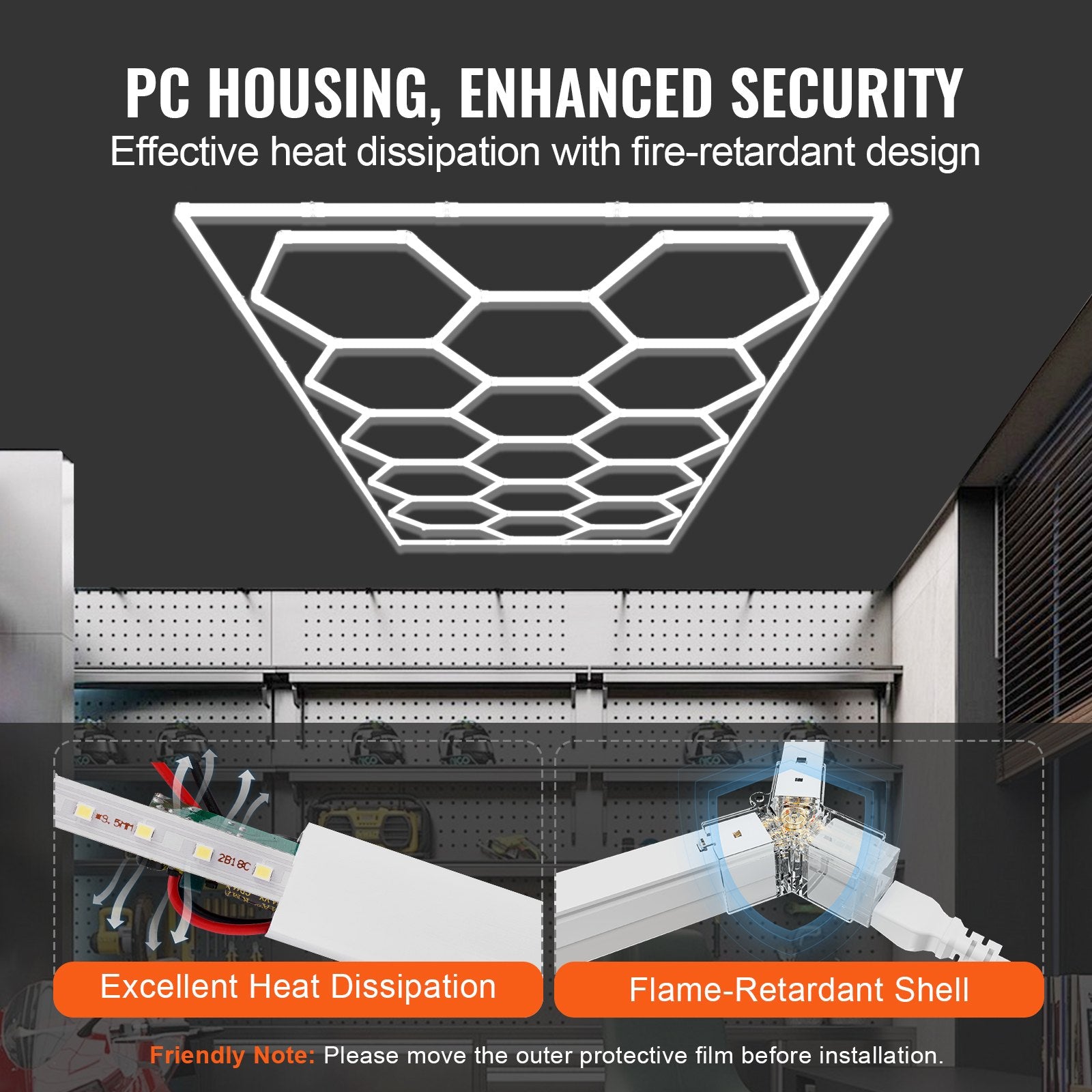 Hexagon Garage LED Lights, 66300LM 6500K, DIY Honeycomb Ceiling Lighting for Car Detailing, Gym, Basement, Workshop, Cool White, Extreme Temperature-Resistant, Safe Connection, Commercial Spaces
