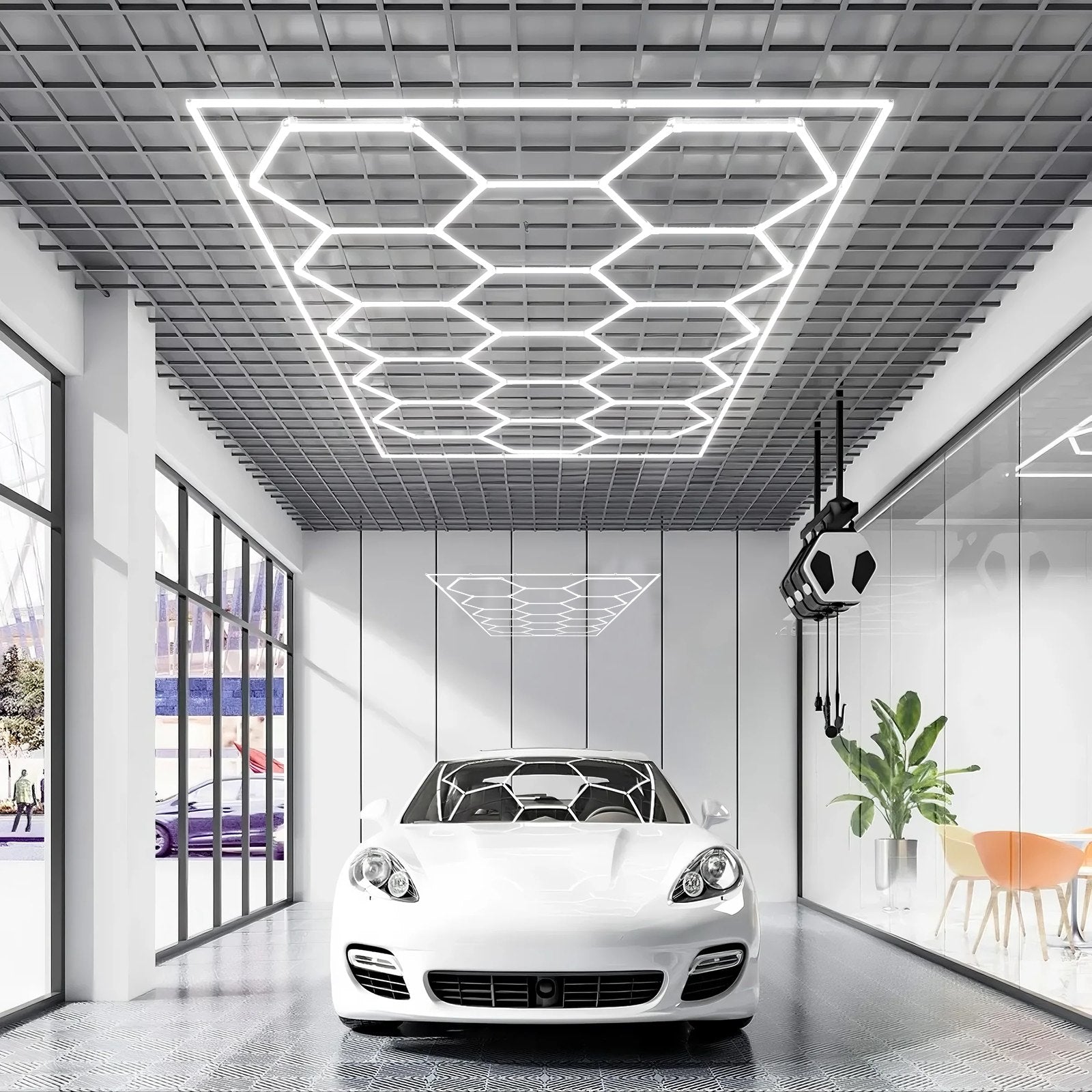 Hexagon Garage LED Lights, 66300LM 6500K, DIY Honeycomb Ceiling Lighting for Car Detailing, Gym, Basement, Workshop, Cool White, Extreme Temperature-Resistant, Safe Connection, Commercial Spaces