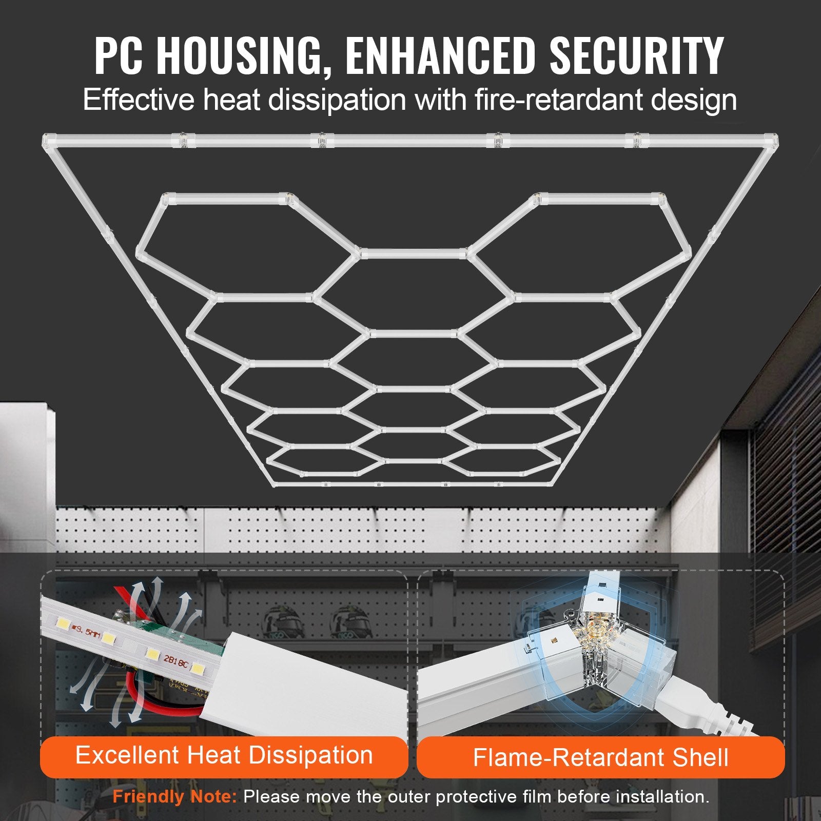DIY Hexagonal Garage LED Ceiling Lights, 86400LM 6500K, Bright White Honeycomb Design for Car Detailing, Gym, Workshop, Basement, and More