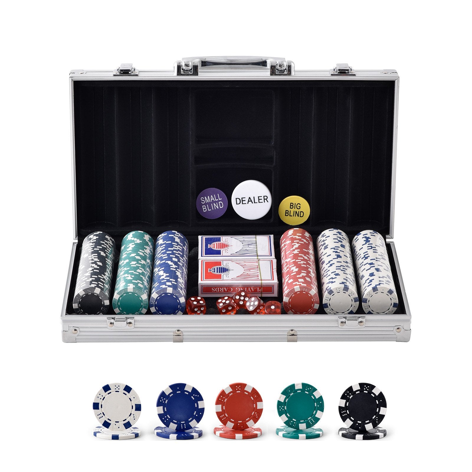 300-Piece Premium Poker Chip Set with Aluminum Case - Casino Quality 11.5 Gram Chips, Cards, Buttons, Dice for Texas Hold'em, Blackjack, Gambling