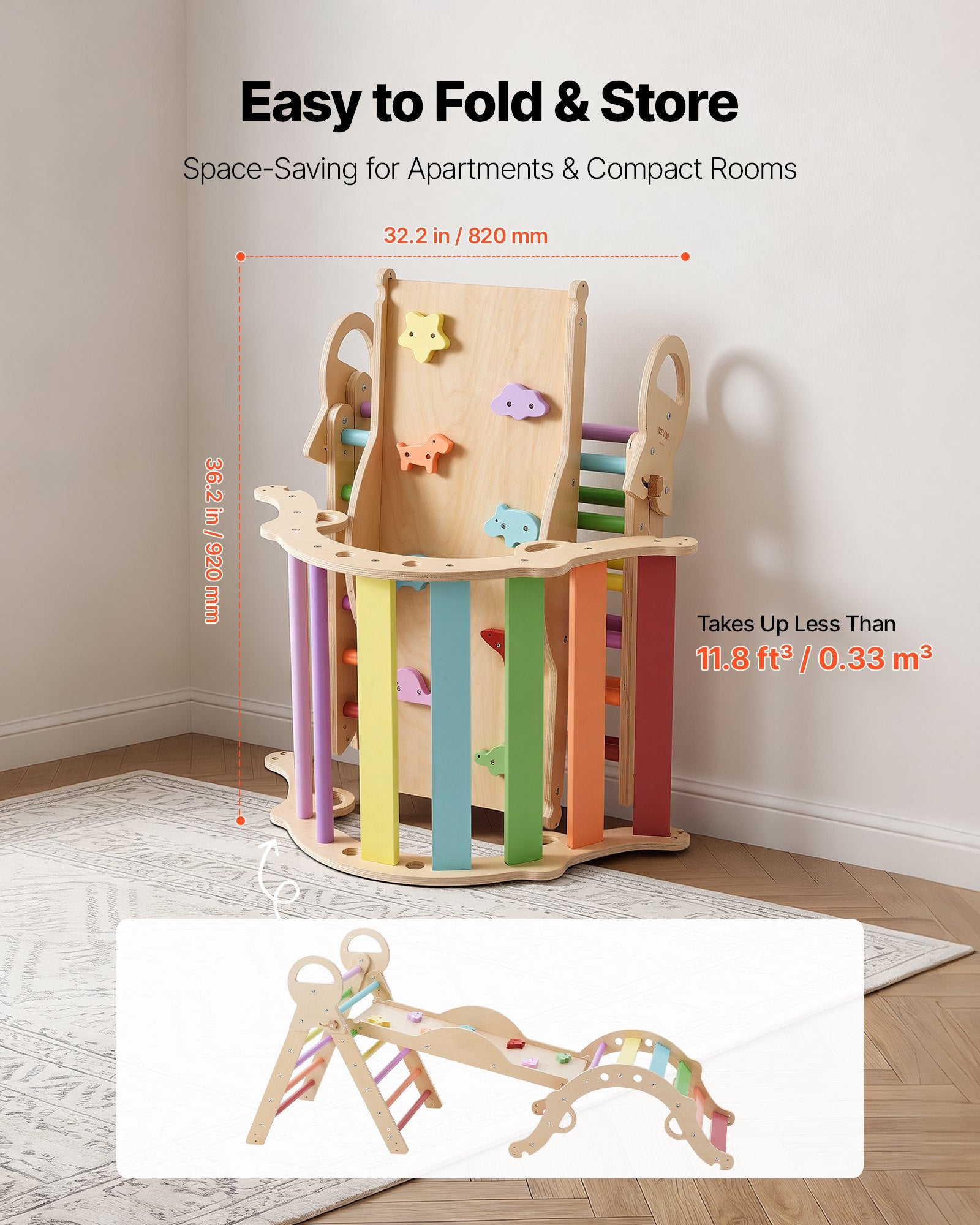 9-in-1 Montessori Pikler Triangle Climbing Set for Toddlers & Kids, Foldable Indoor Gym with Cars, Cushion, Arch, Ramp, 150 lbs Capacity